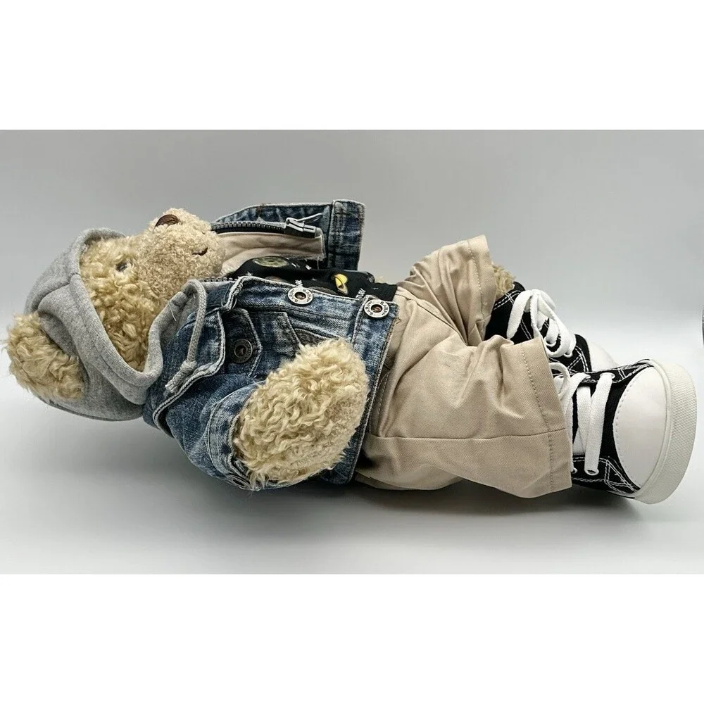 Build-A-Bear Workshop Curly Teddy Bear Denim Jacket Hoodie Outfit Shoes Plush